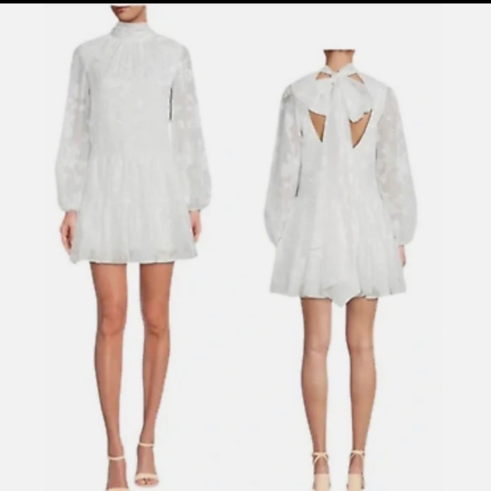 Badgley Mischka ivory Ansley print with bow tie back detail dress size 12